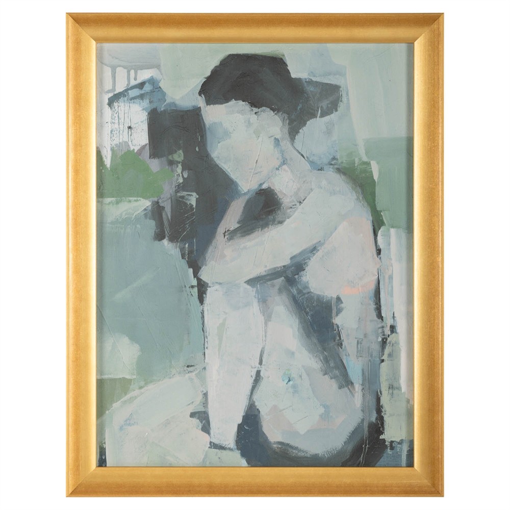 John Richard Nude in Sitting Blue Abstract Gold Frame Painting - 46x36|