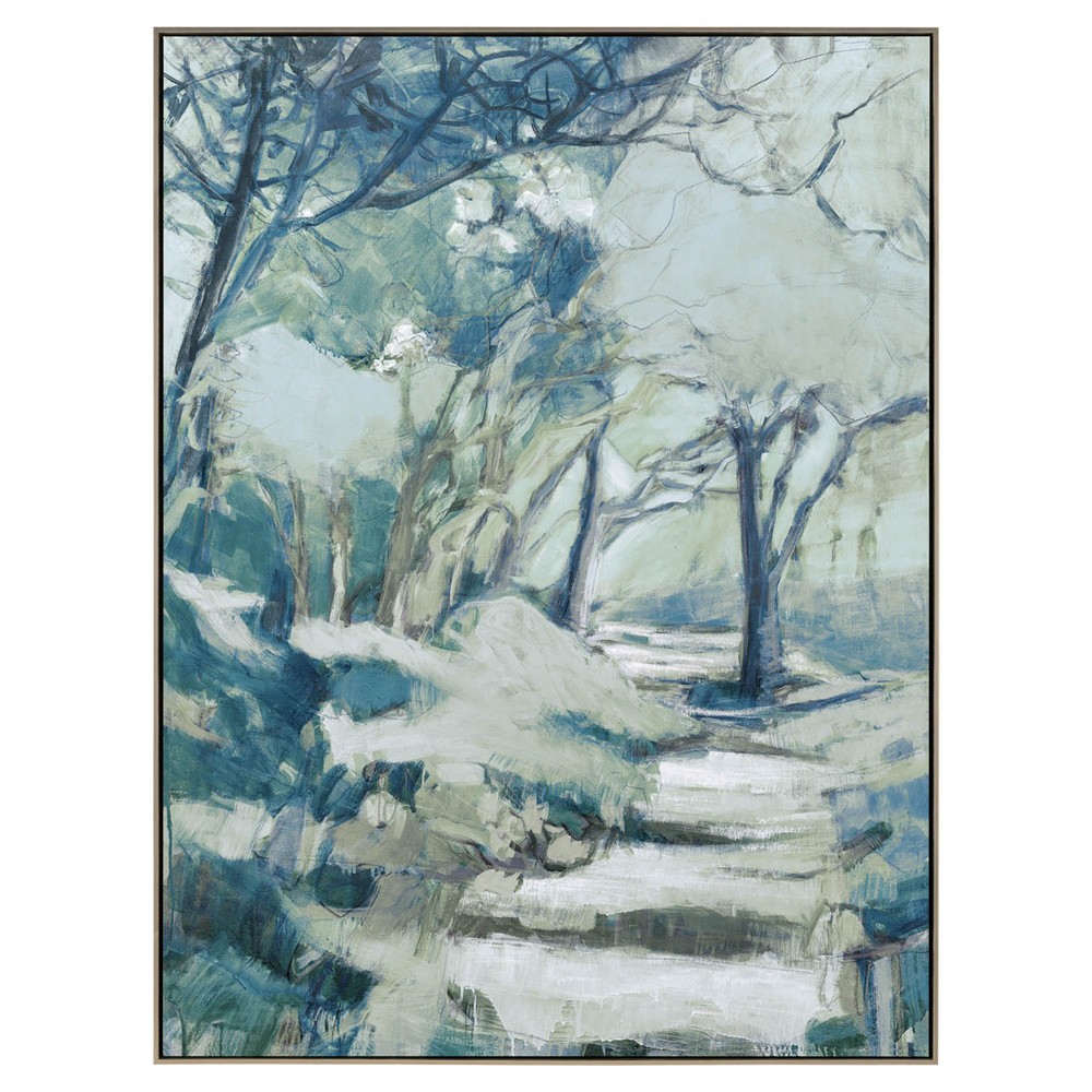 John Richard Inheritance Blue Landscape Silver Frame Painting - 50x38|