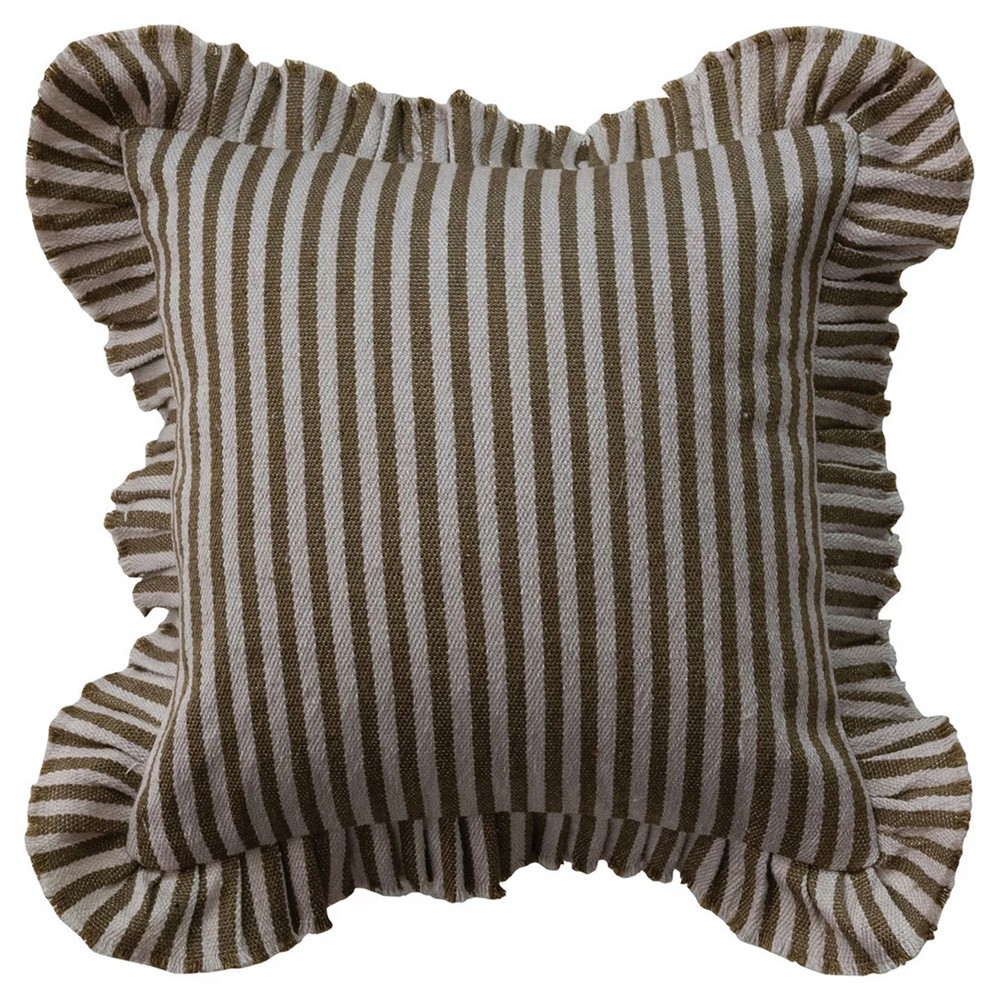 Valmere Tan Striped Ruffled Indoor Outdoor Throw Pillow -  18x18|