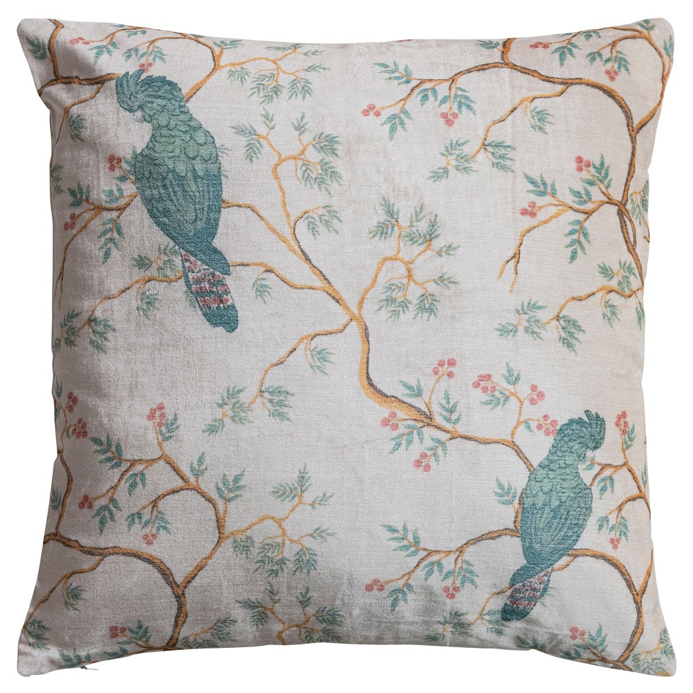 Arden Updated Traditional Cream Velvet Botanical Throw Pillow - 18x18|