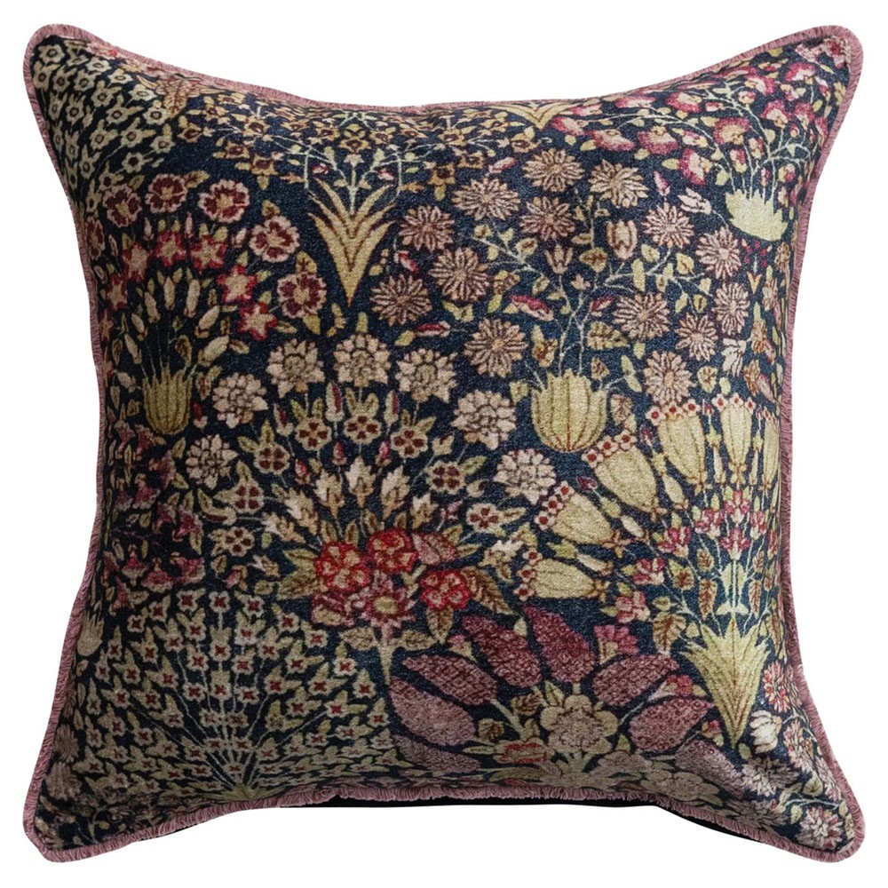 Ainle Updated Traditional Navy Blue Printed Velvet Botanical Throw Pillow - 20x20|