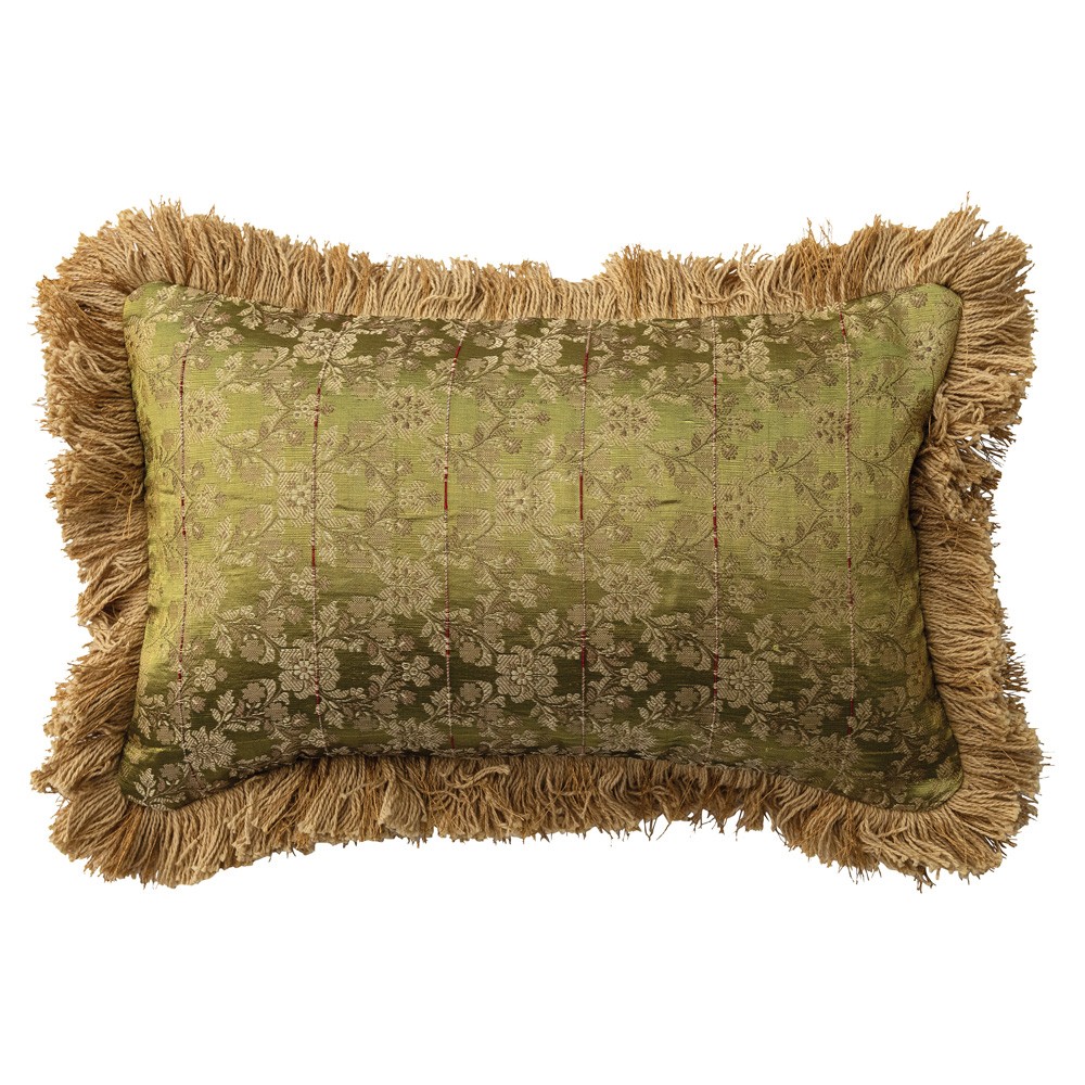 Gilla Updated Traditional Green Floral Fringe Lumbar Pillow - 10x16|