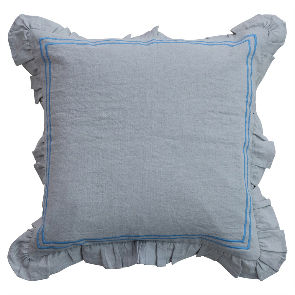 Xaria Updated Traditional Blue Embroidered Stripe Border Throw Pillow - 18x18|