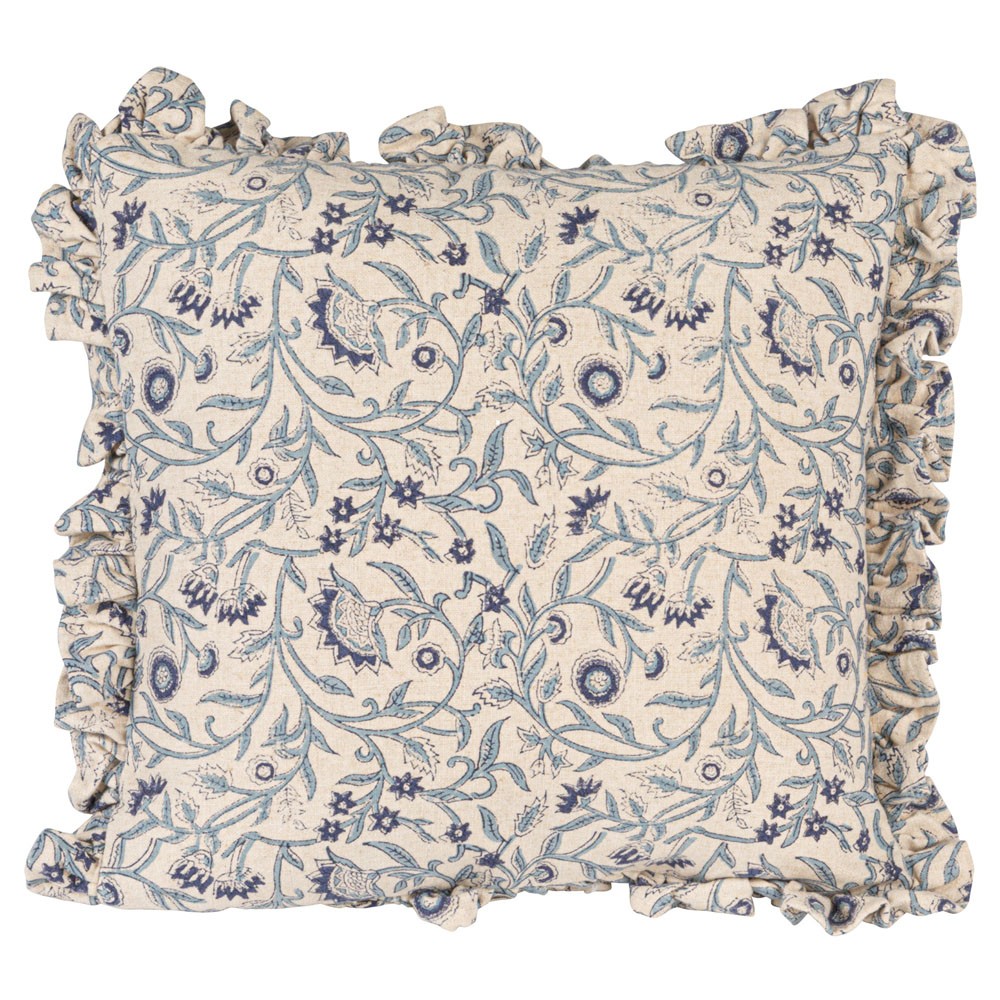 Eala Updated Traditional Blue Floral Ruffled Throw Pillow - 18x18|