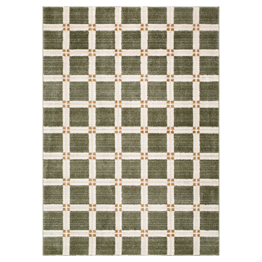 Erin Modern Classic Green Grid Patterned Rug - 5'3"x7'|