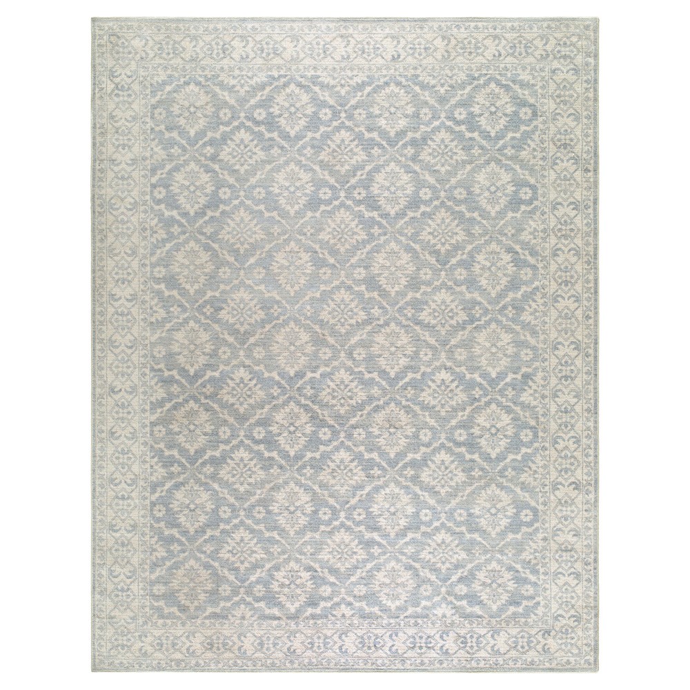 Amar Updated Traditional Light Blue Diamond Patterned Rug - 5'2"x7'|