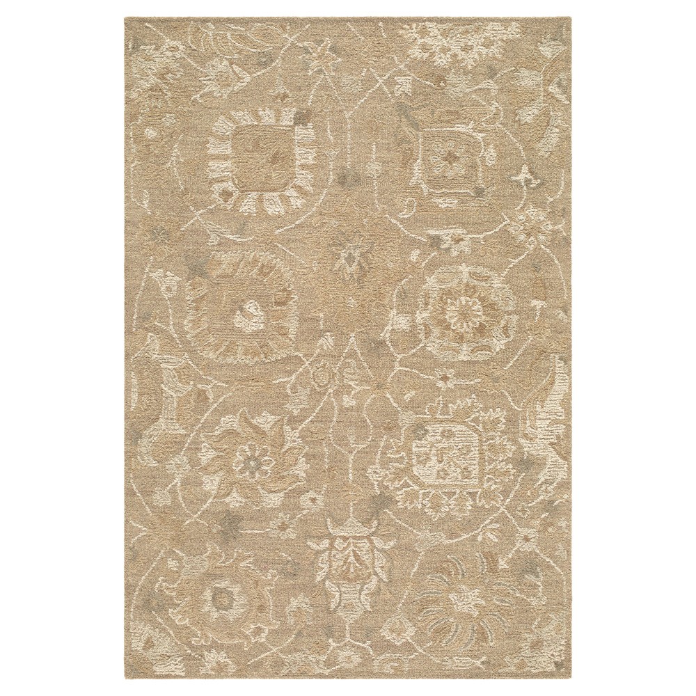 Shyna Updated Traditional Tan Wool Floral Patterned Rug - 5'x7'6"|