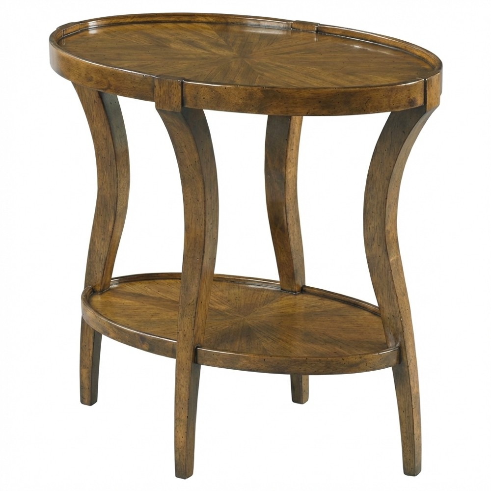 Linwood Updated Traditional Brown Wood Oval Side Table|