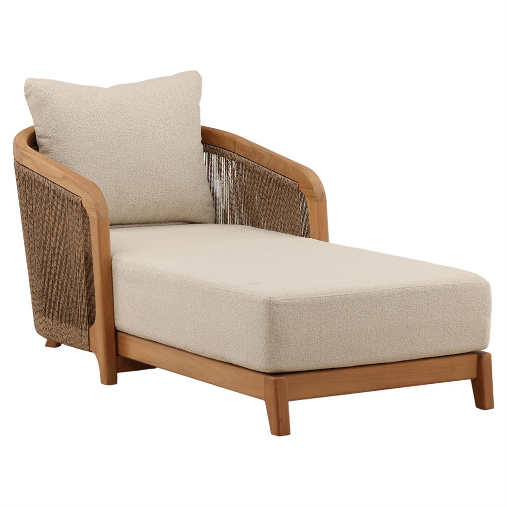 Herminia Coastal Beach Sand Natural Teak Outdoor Chaise|