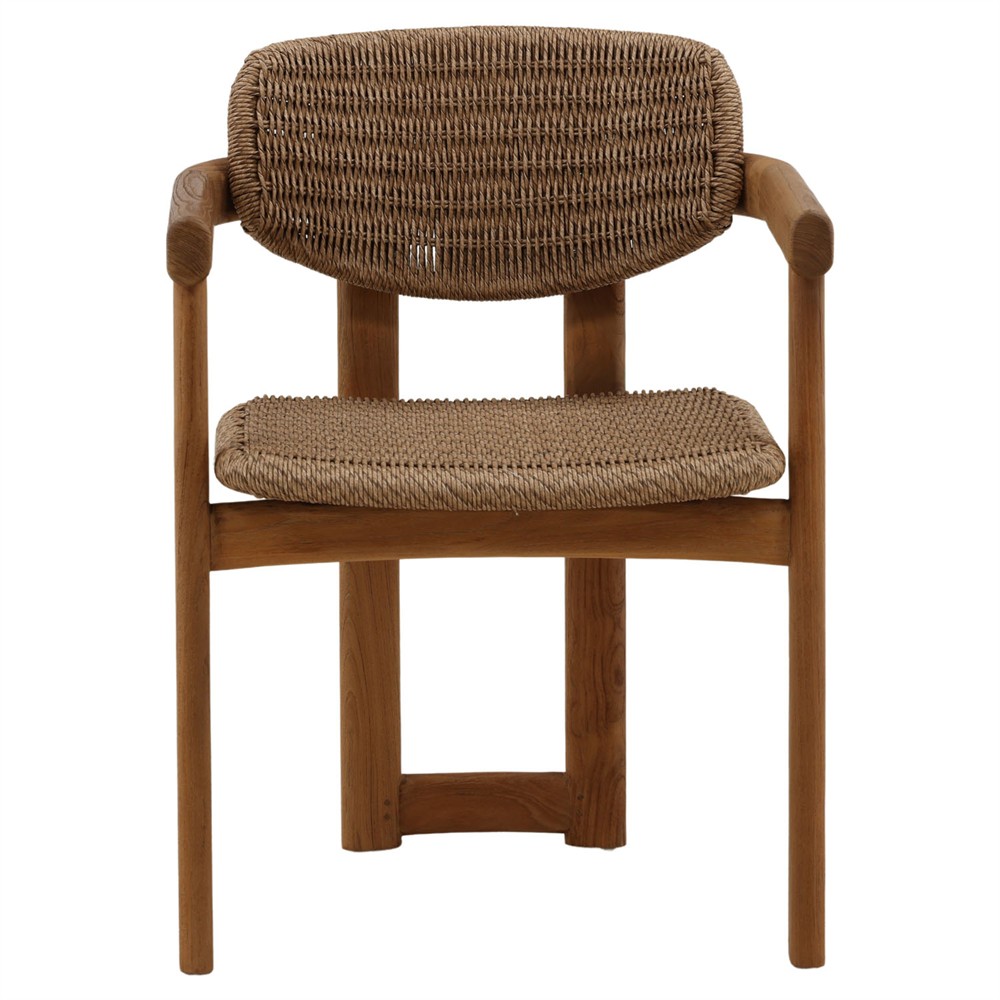 Armande Coastal Beach Brown Woven Wicker Teak Outdoor Dining Arm Chair|