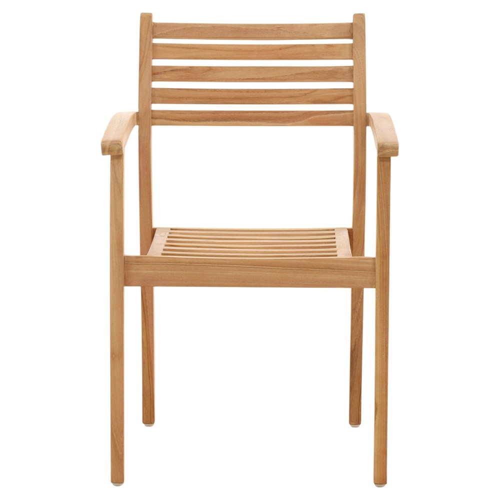 Reane Coastal Beach Natural Teak Outdoor Stackable Dining Arm Chair|