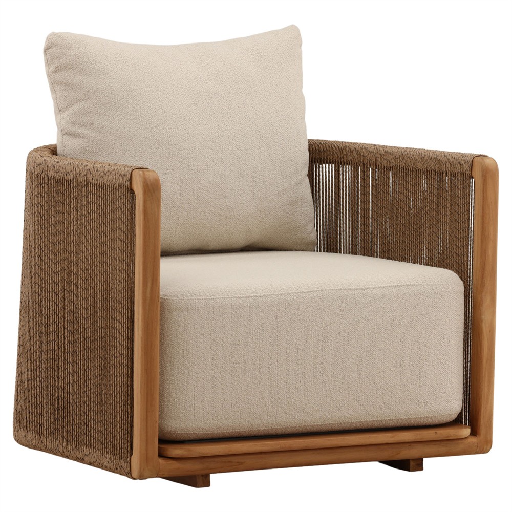 Gaelle Coastal Beach Sand Woven Natural Teak Outdoor Arm Chair|