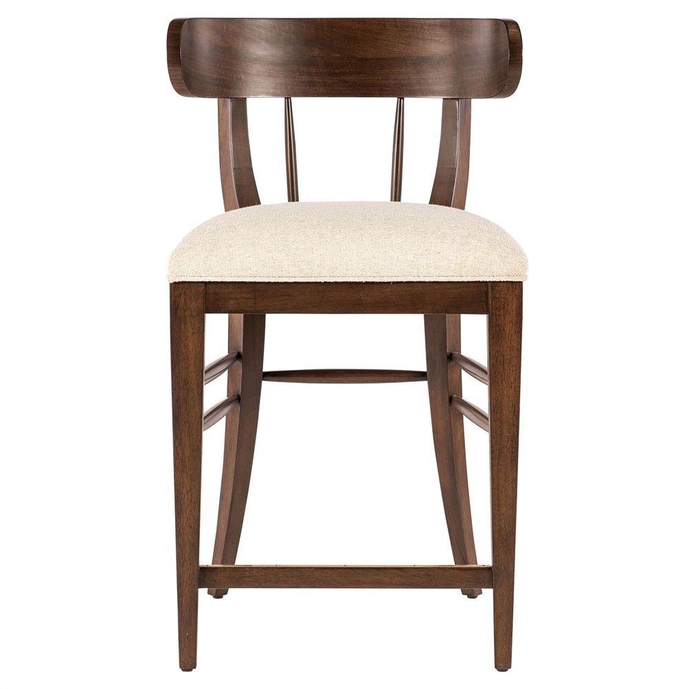 Alaine Updated Traditional Beige Performance Dark Brown Walnut Wood Counter Stool|