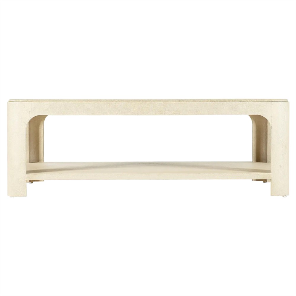 Elara Coastal Beach Cream Raffia Rectangular Cocktail Table|