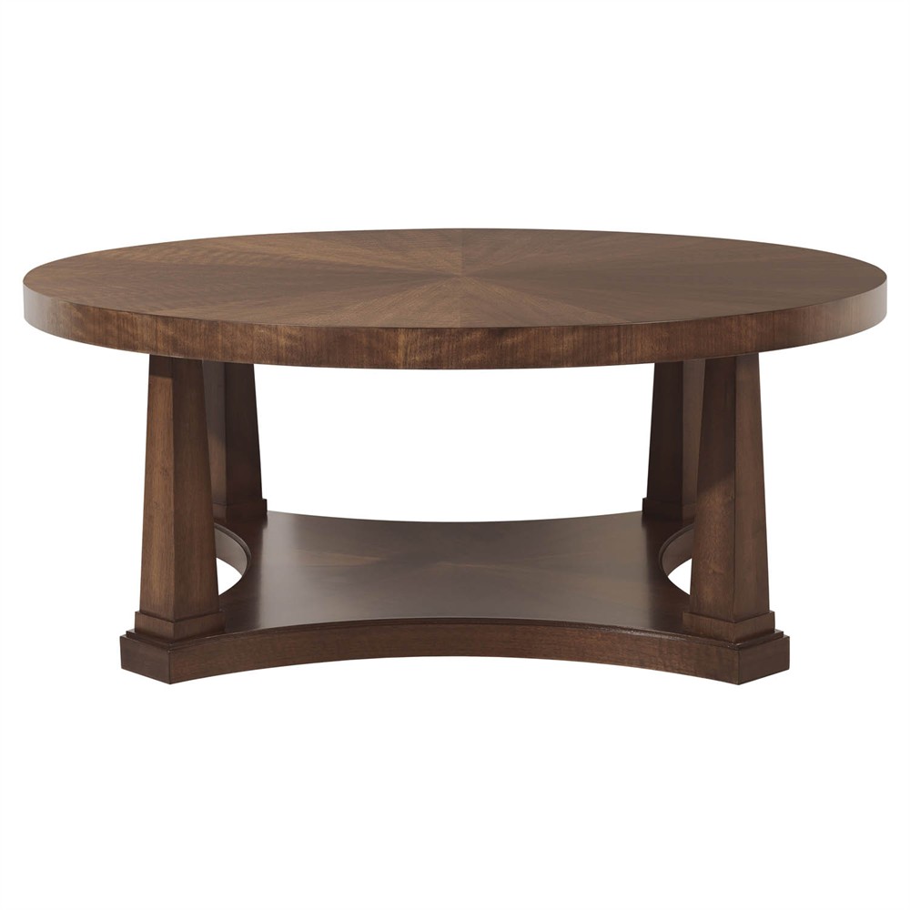 Alaine Updated Traditional Dark Brown Walnut Wood Round Cocktail Table|