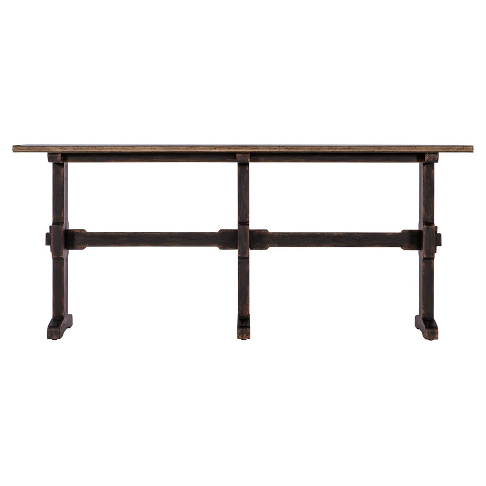 Asher French Country Black Oak Trestle Rectangular Console Table|