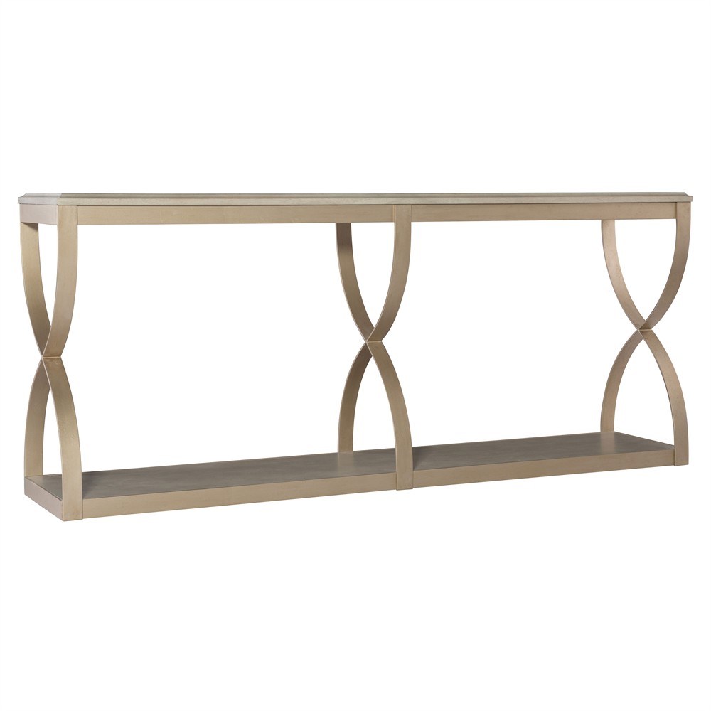 Alexa Modern Classic Grey Wood Champagne Metal Console Table|
