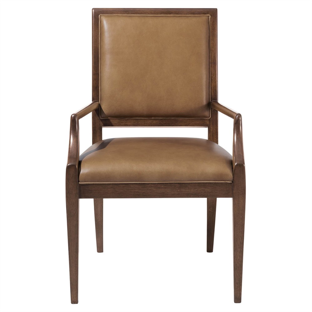 Alaine Modern Classic Dark Brown Leather Wood Dining Arm Chair|