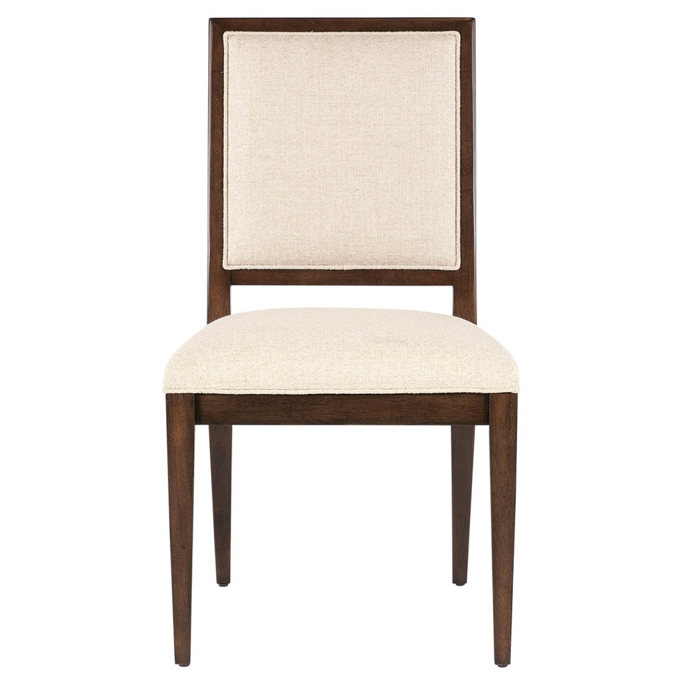 Alaine Modern Classic Beige Performance Dark Brown Wood Dining Chair|