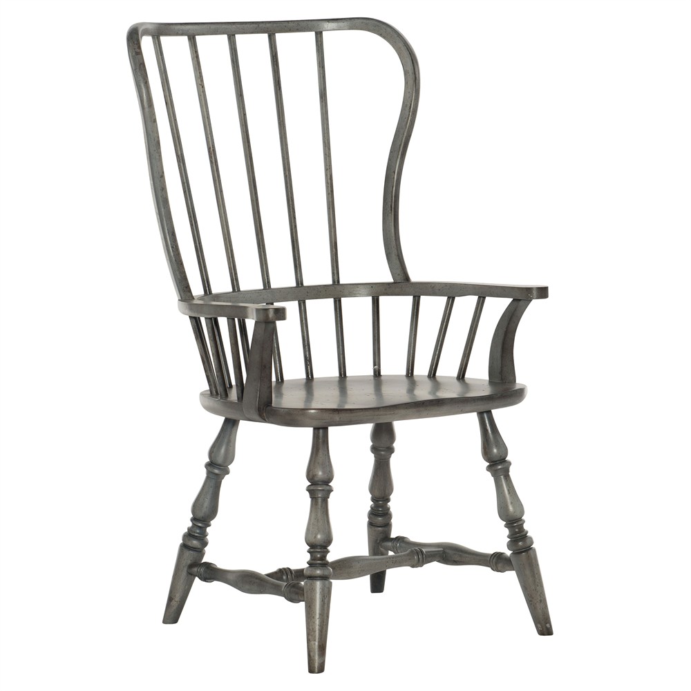 Bella Updated Traditional Grey Wood Windsor Dining Arm Chair|