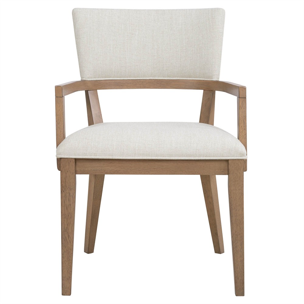 Amleto Modern Classic Cream Performance Brown Oak Dining Arm Chair|