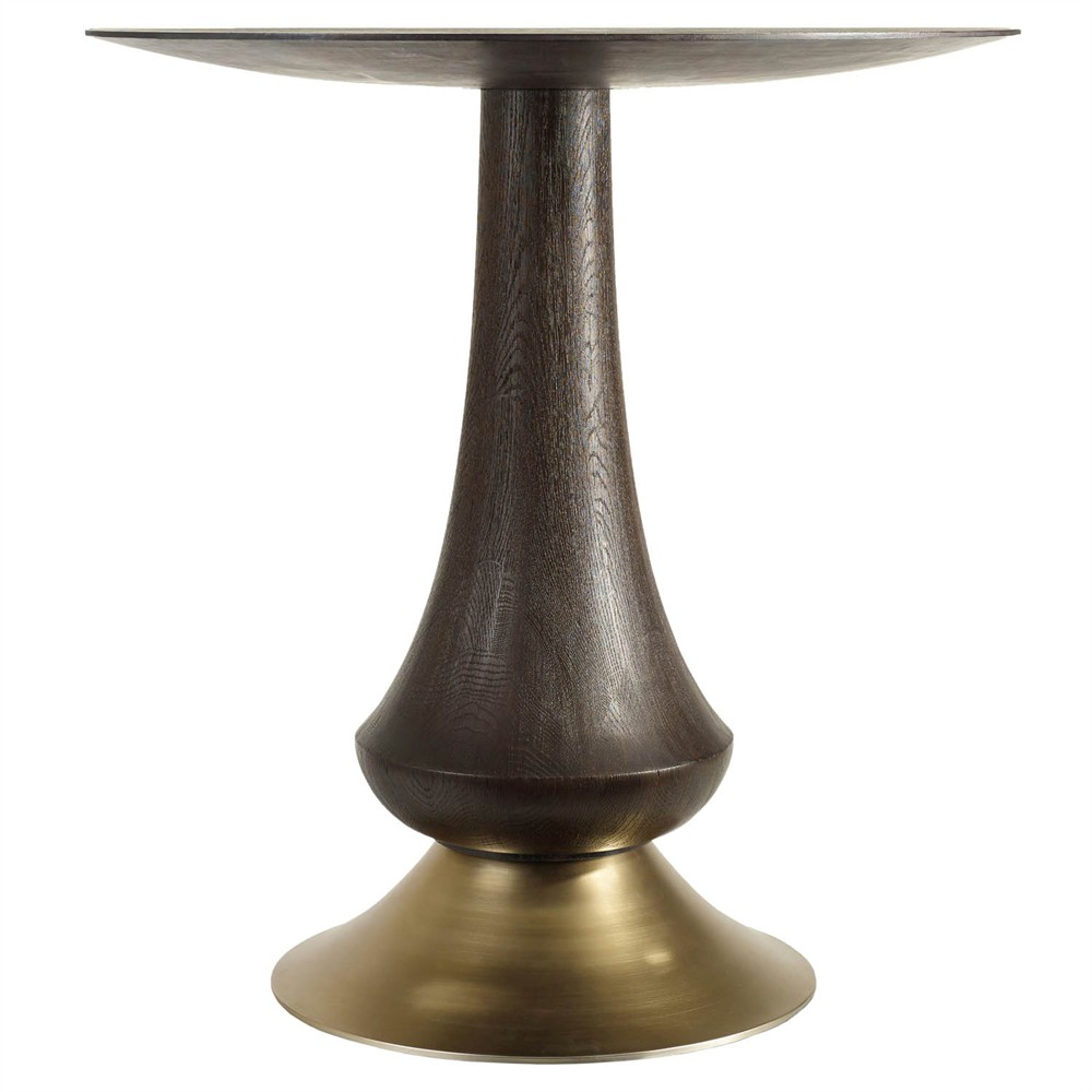Fillmore Updated Traditional Dark Brown Oak Gold Metal Bar Table|