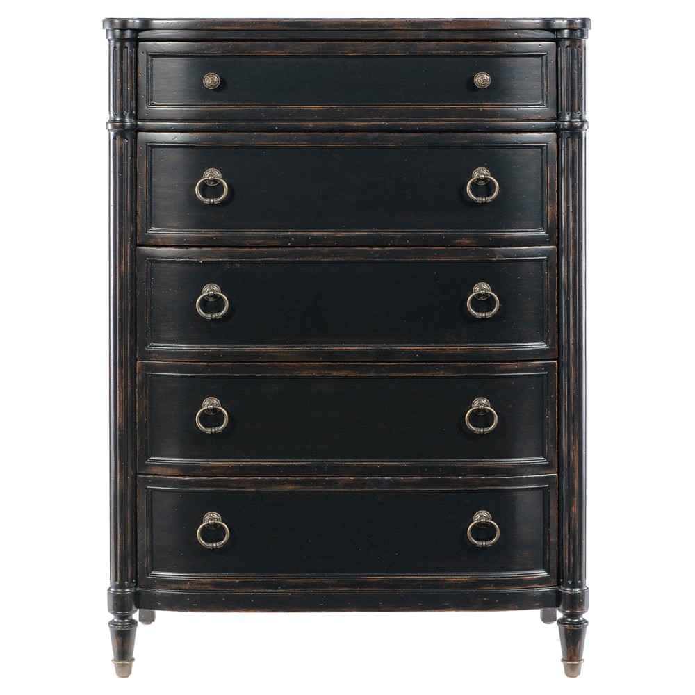 Stella Updated Traditional Aged Black Wood Tall Chest Dresser|