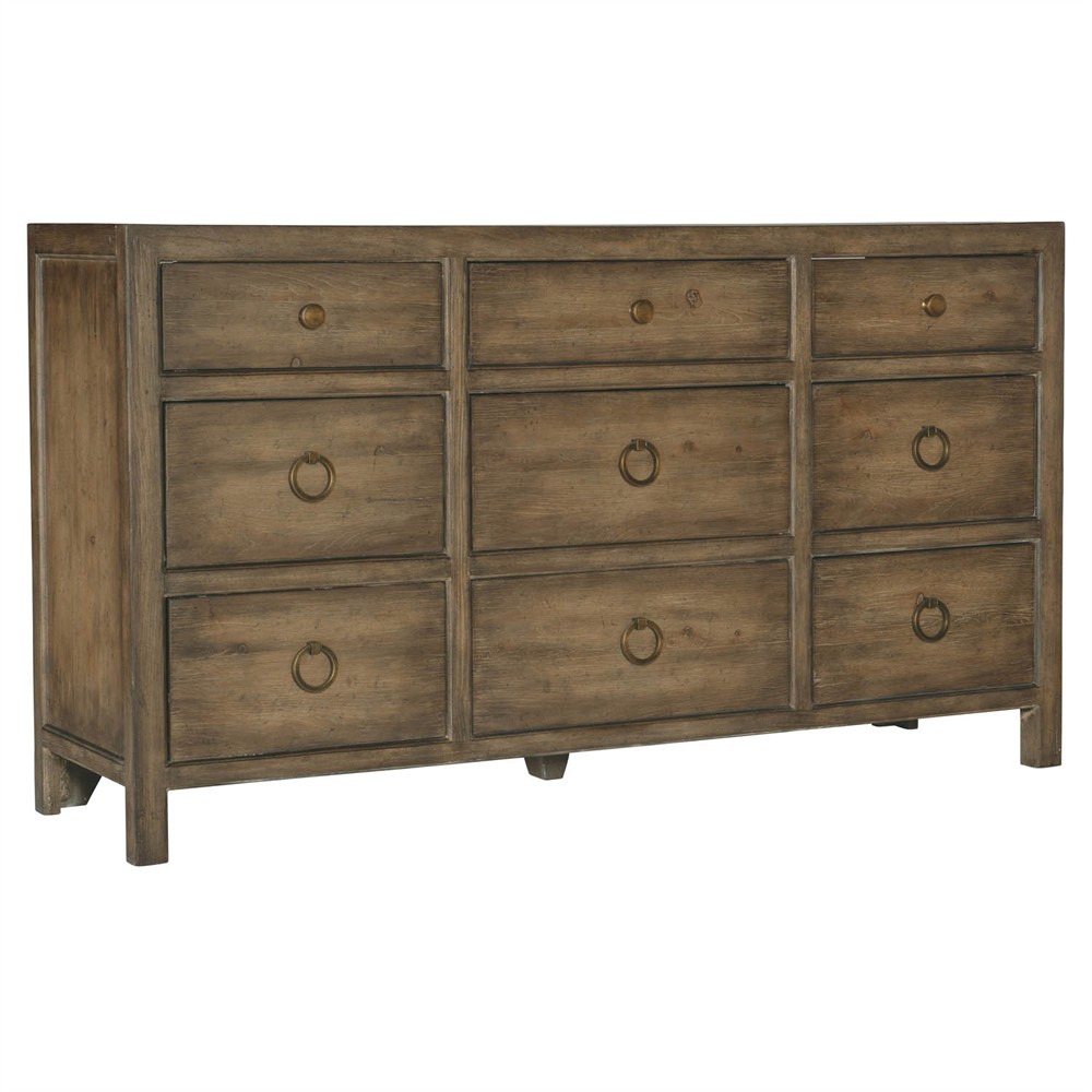 Rumi Updated Traditional Dark Brown Pecan Wood Triple Dresser|
