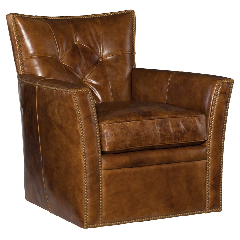 Conley Rustic Lodge Brown Leather Nailhead Trim Swivel Club Chair|