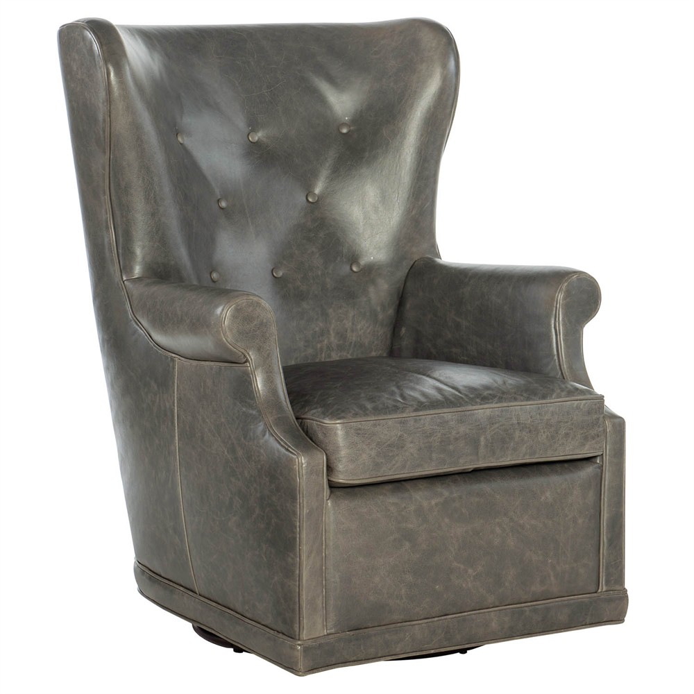 Malena Updated Traditional Grey Leather Swivel Wing Chair|