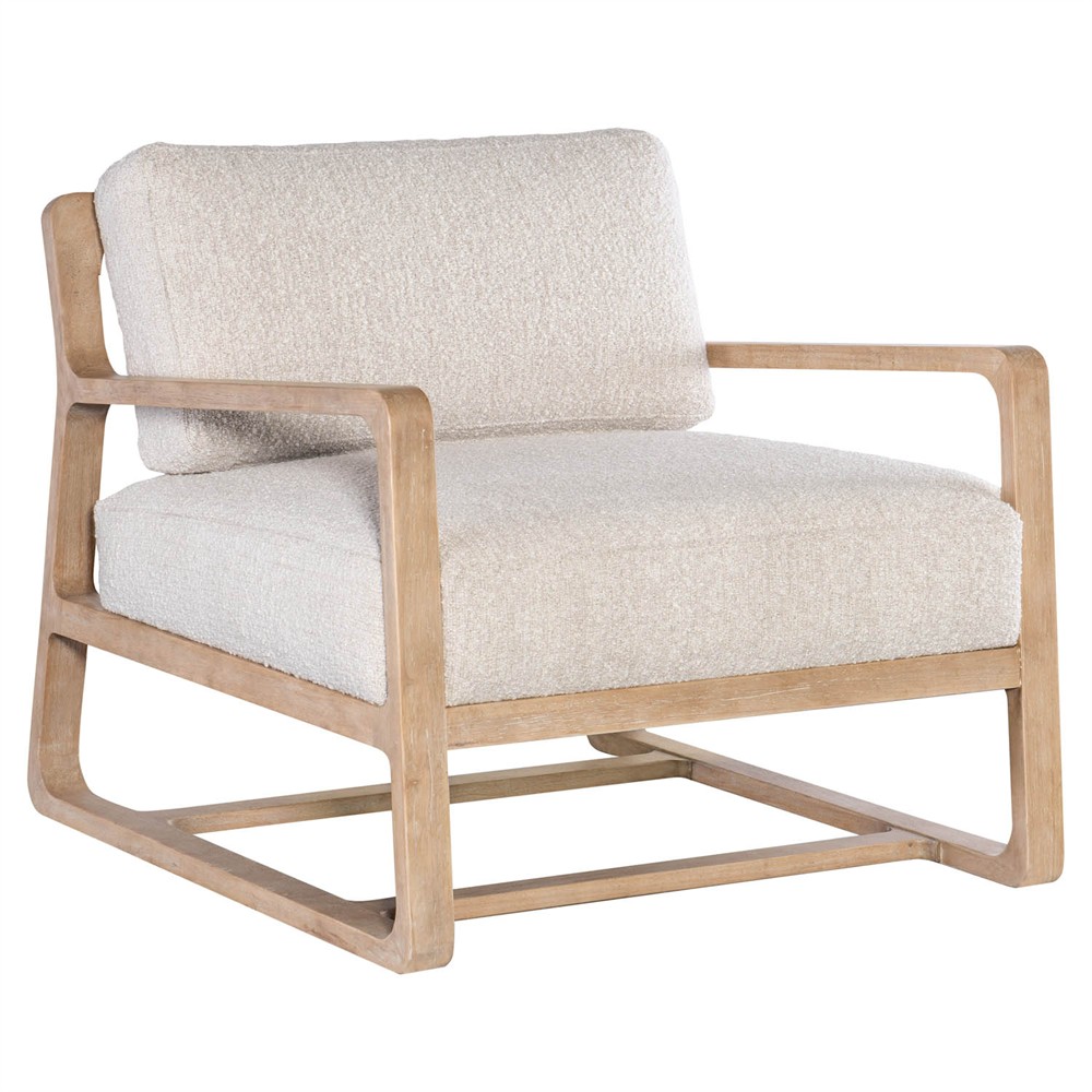Miranda Coastal Beach Beige Boucle Wood Arm Chair|