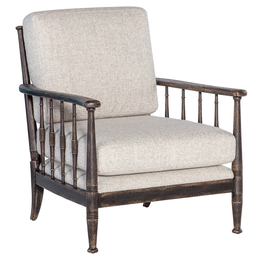 Selena Updated Traditional Beige Performance Dark Brown Oak Arm Chair|
