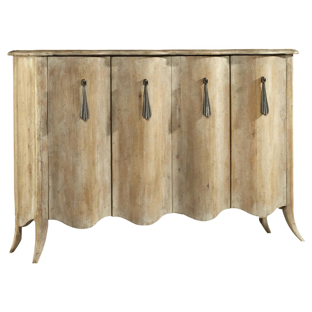 Orion Updated Traditional Light Brown Elm Wood Scalloped Credenza|