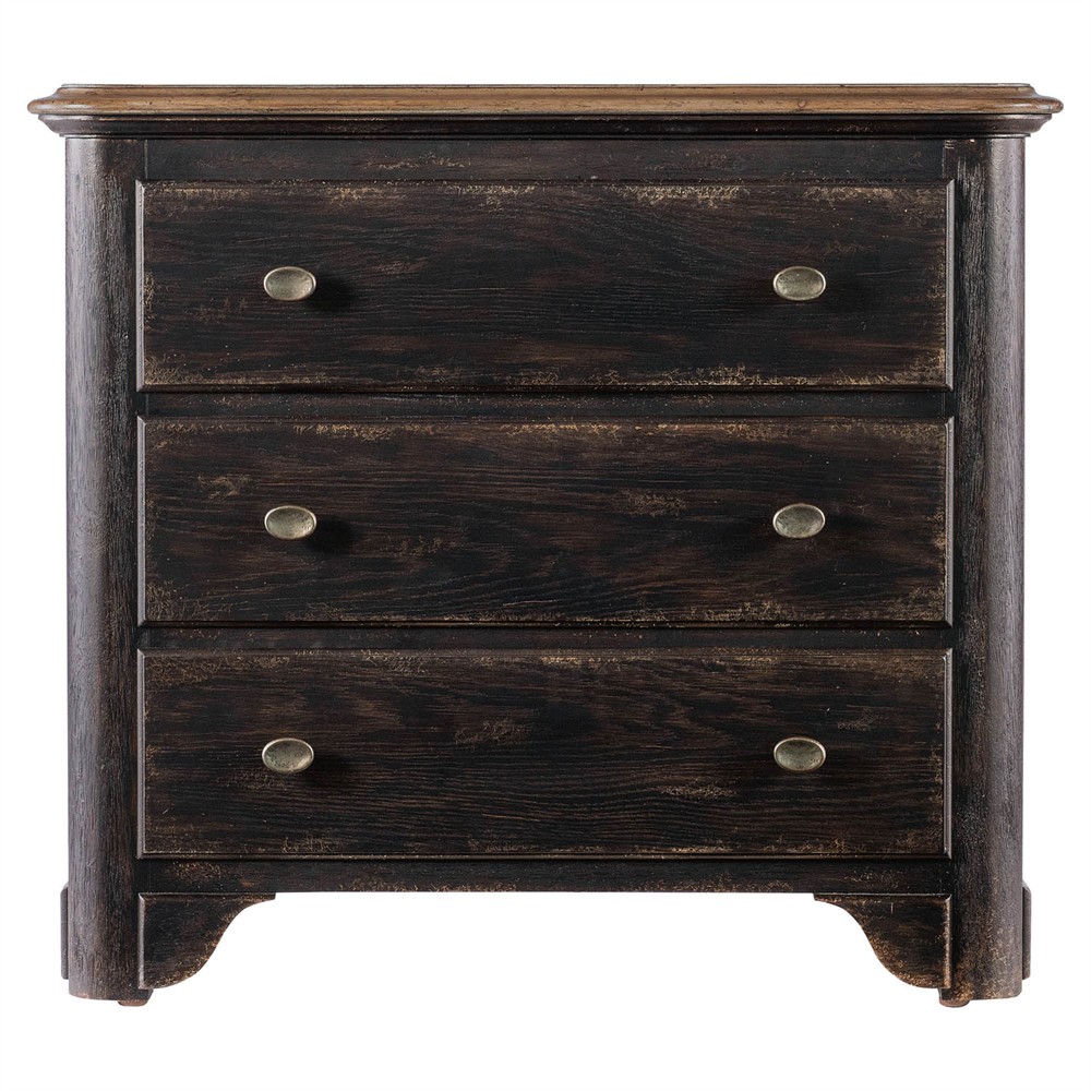 Asher French Country Black Oak Wide Nightstand|