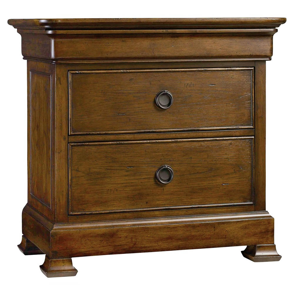 Alban Updated Traditional Dark Brown Pecan Wood Nightstand|