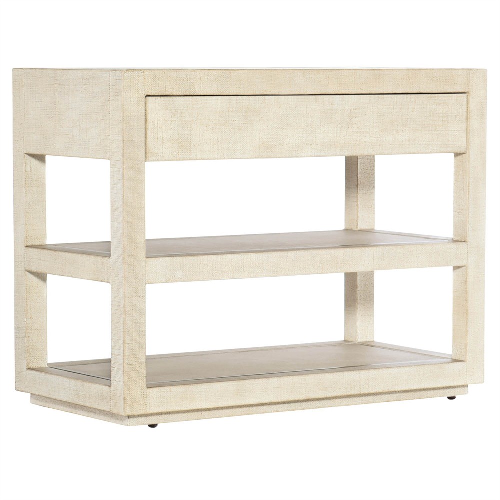 Milly Coastal Beach Cream Burlap Wood Nightstand|