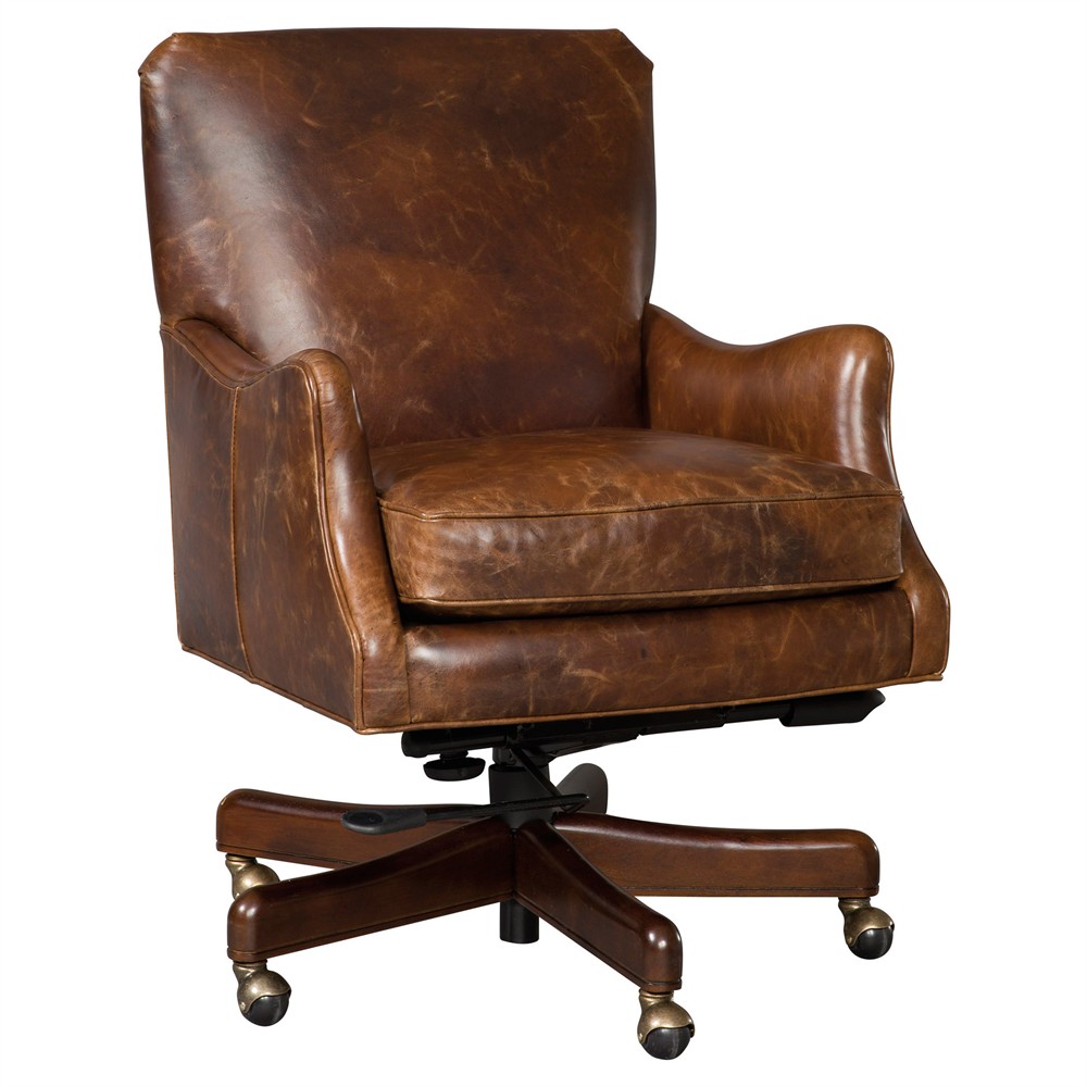 Clive Rustic Lodge Dark Brown Leather Swivel Tilt Office Chair|