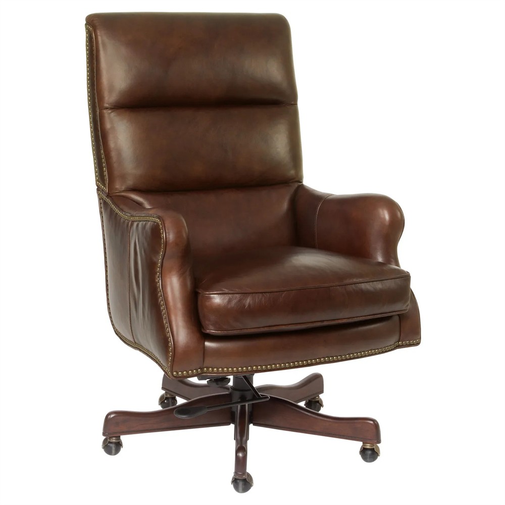 Gordon Updated Traditional Dark Brown Leather Nailhead Swivel Office Chair|