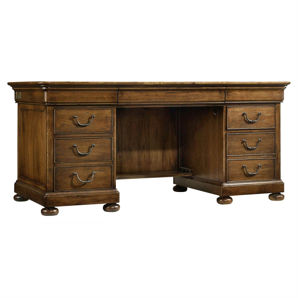Alban Updated Traditional Dark Brown Pecan Wood Executive Desk|
