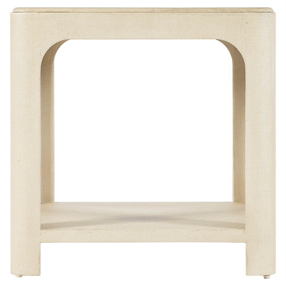 Elara Coastal Beach Cream Raffia Wood Square End Table|