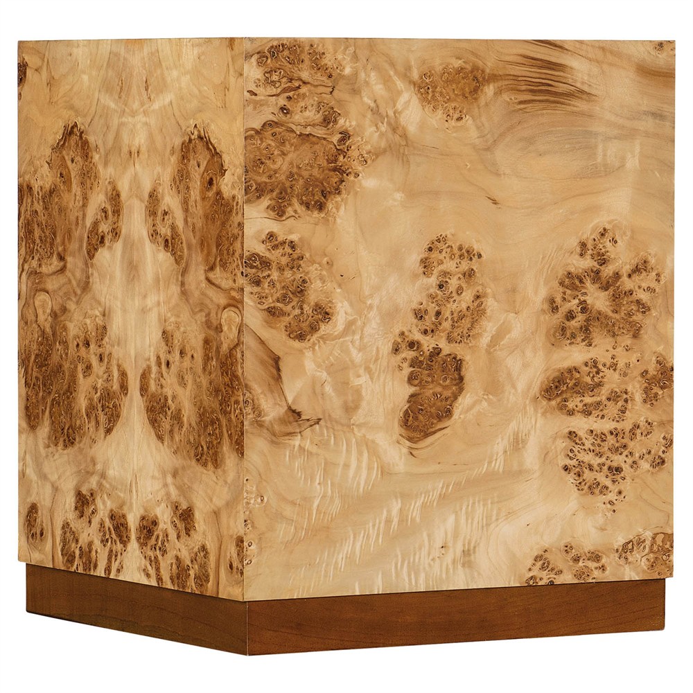 Aurore Modern Classic Brown Burl Wood Square Block Side Table|