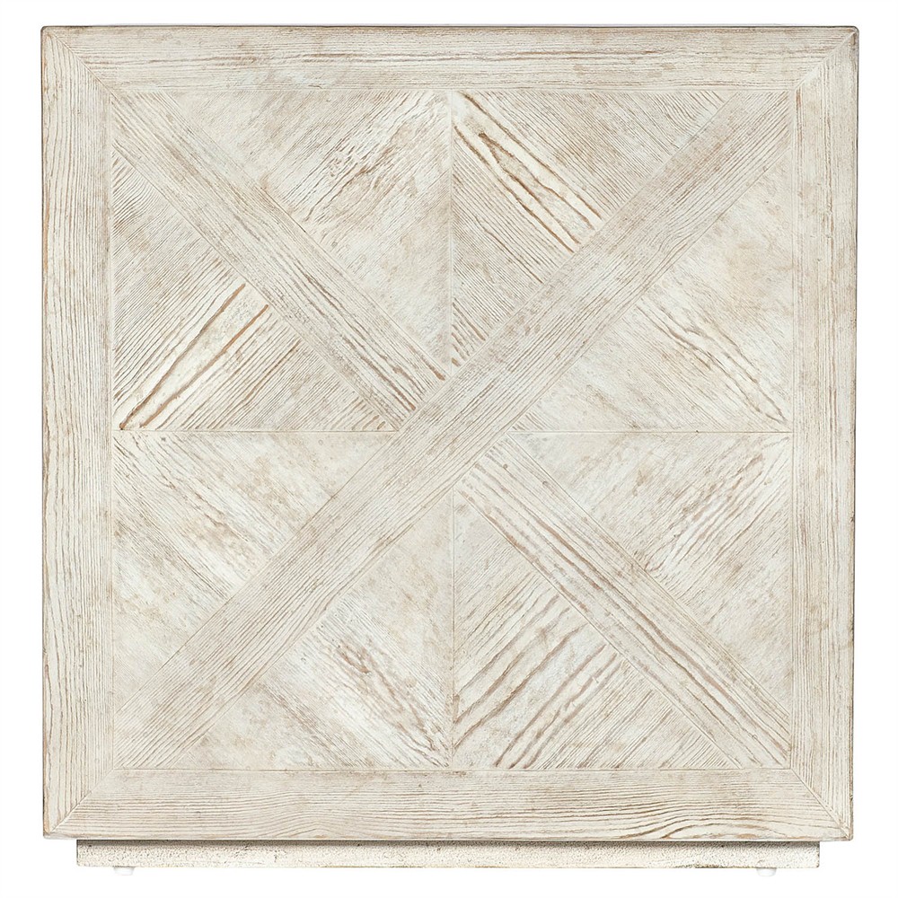 Blaine Coastal Beach Cream Pine Wood Distressed Square Block End Table|