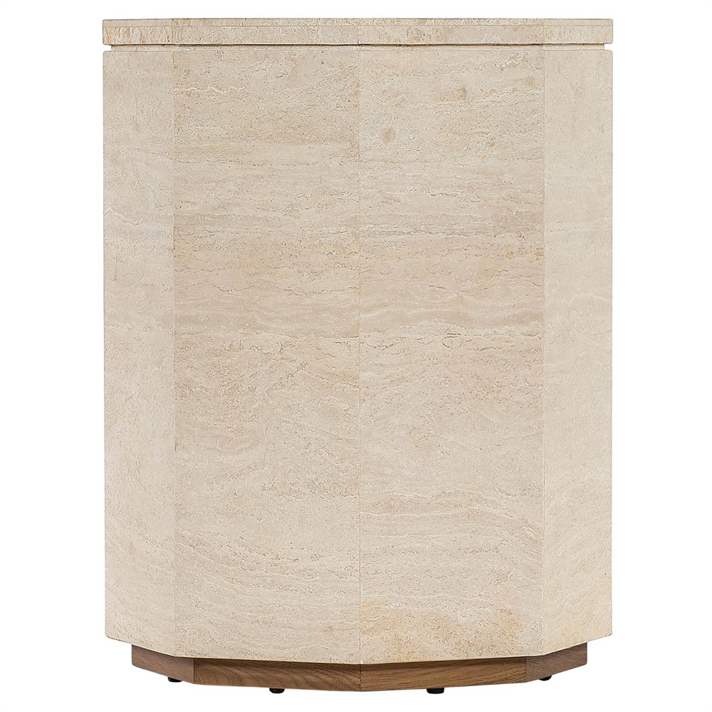 Kara Modern Classic Beige Marble Geometric Round Plinth Pedestal|