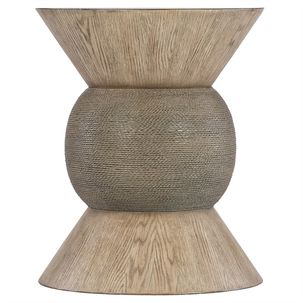 Tara Coastal Beach Light Brown Wood Woven Rope Round Accent Table|