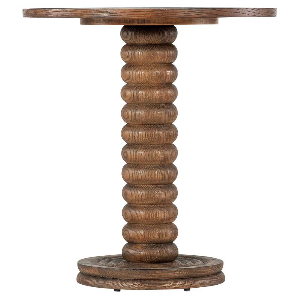 Wilson Updated Traditional Brown Oak Distressed Round Spindle Accent Table|