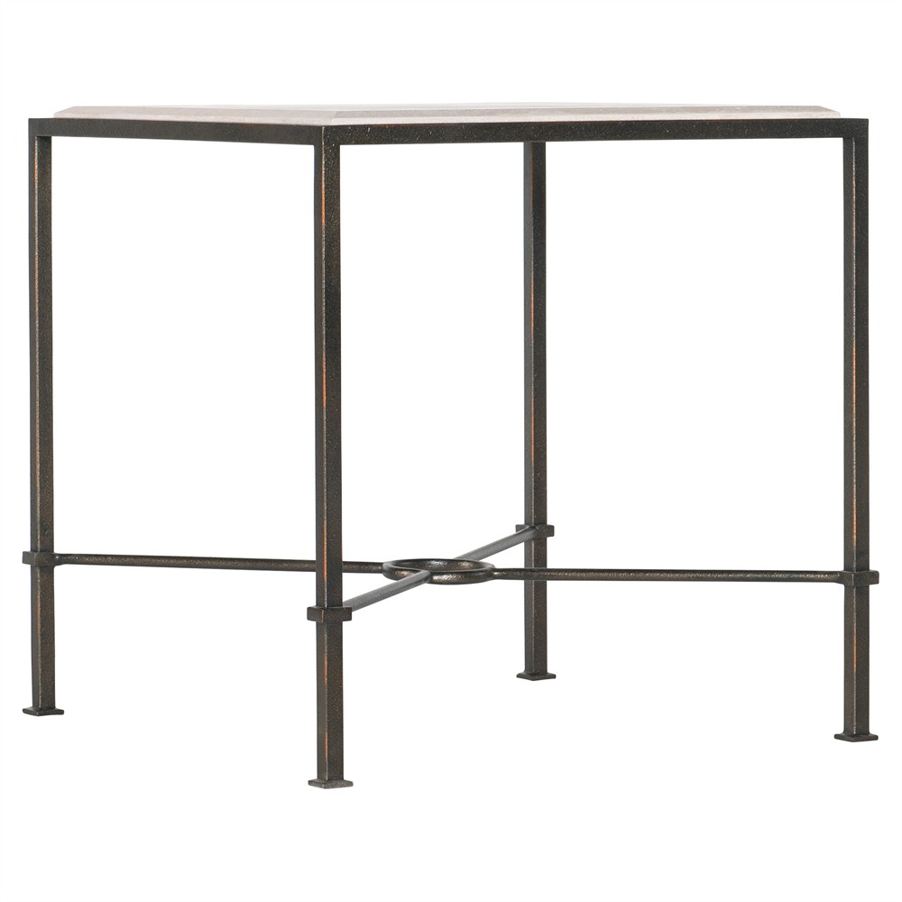 Elia Updated Traditional Cream Marble Black Metal Square End Table|