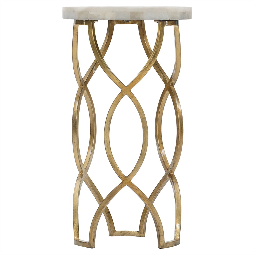 Arlo Modern Classic White Onyx Gold Metal Drink Table|