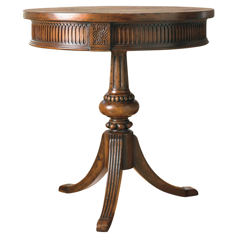 Finn Updated Traditional Dark Brown Walnut Wood Pedestal Round Side Table|