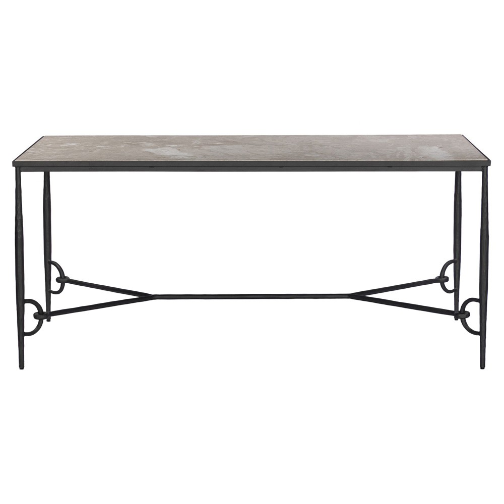 Ceasar French Country Beige Marble Black Iron Desk|