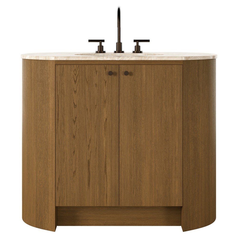 Dean Modern Classic Beige Marble Brown Oak Single Vanity Sink - 40"|